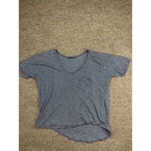 Velvet by Graham & Spencer Shirt Womens Medium Blue Striped V-Neck Made USA